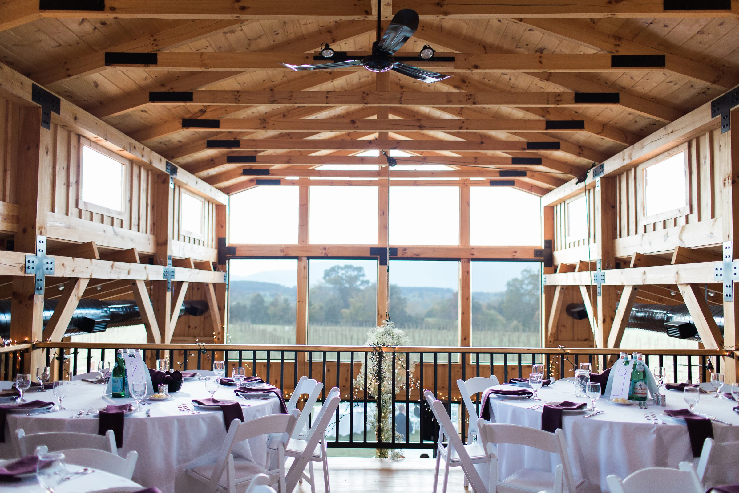Faithbrooke's climate-controlled barn prepared for a wedding reception